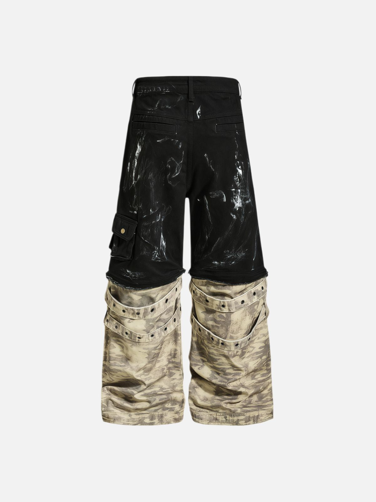 Haaura Frayed Patchwork Camo Cargo Baggy Pants