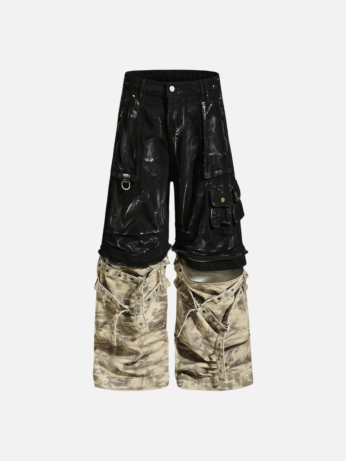 Haaura Frayed Patchwork Camo Cargo Baggy Pants