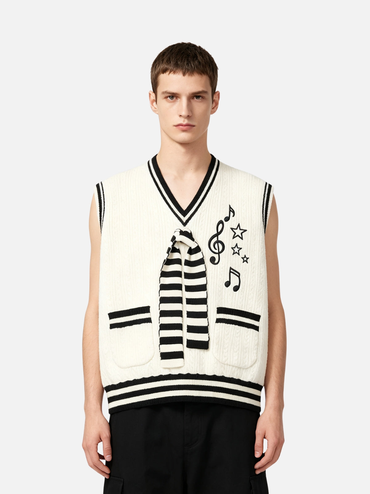 Haaura Music Note Tie Knit Vest