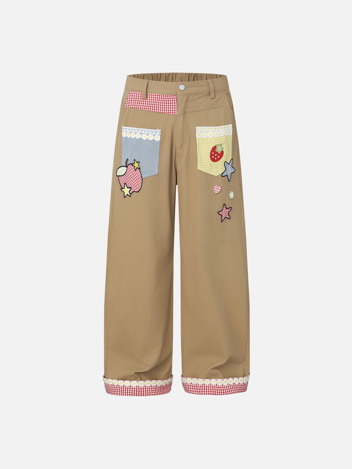 Haaura Patchwork Gingham Strawberry Baggy Pants