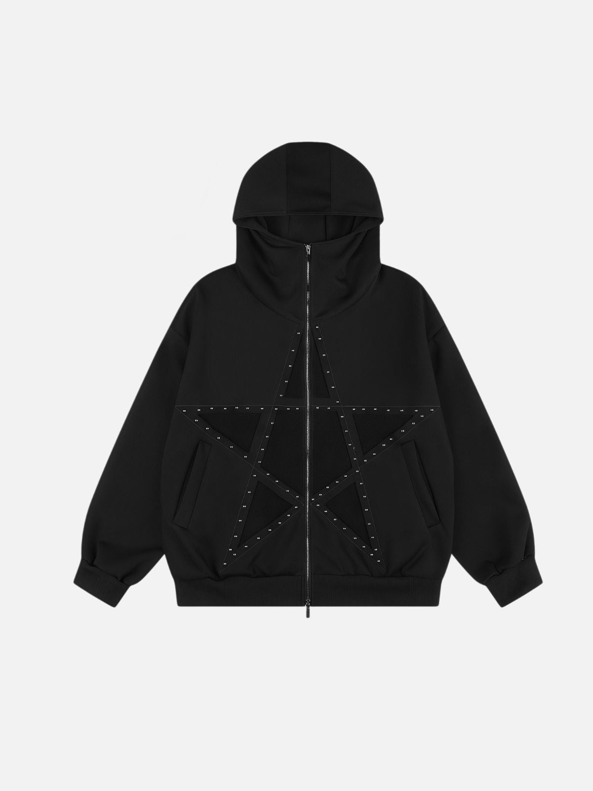 Haaura Boxy Studded Star Graphic Zip Up Hoodie
