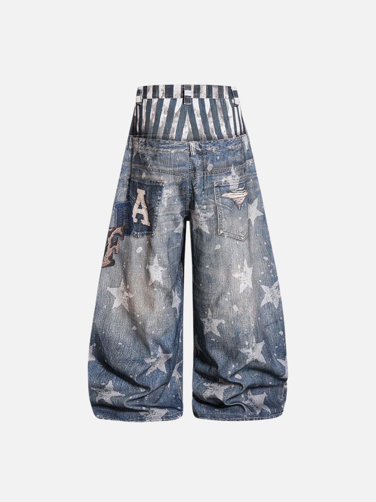 Haaura Contrast Waist Star Washed Jeans