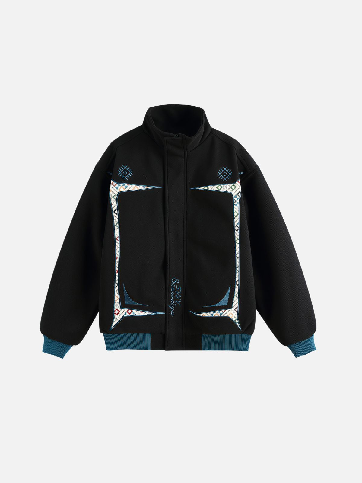Haaura Geometric Embroidered Zip Up Jacket