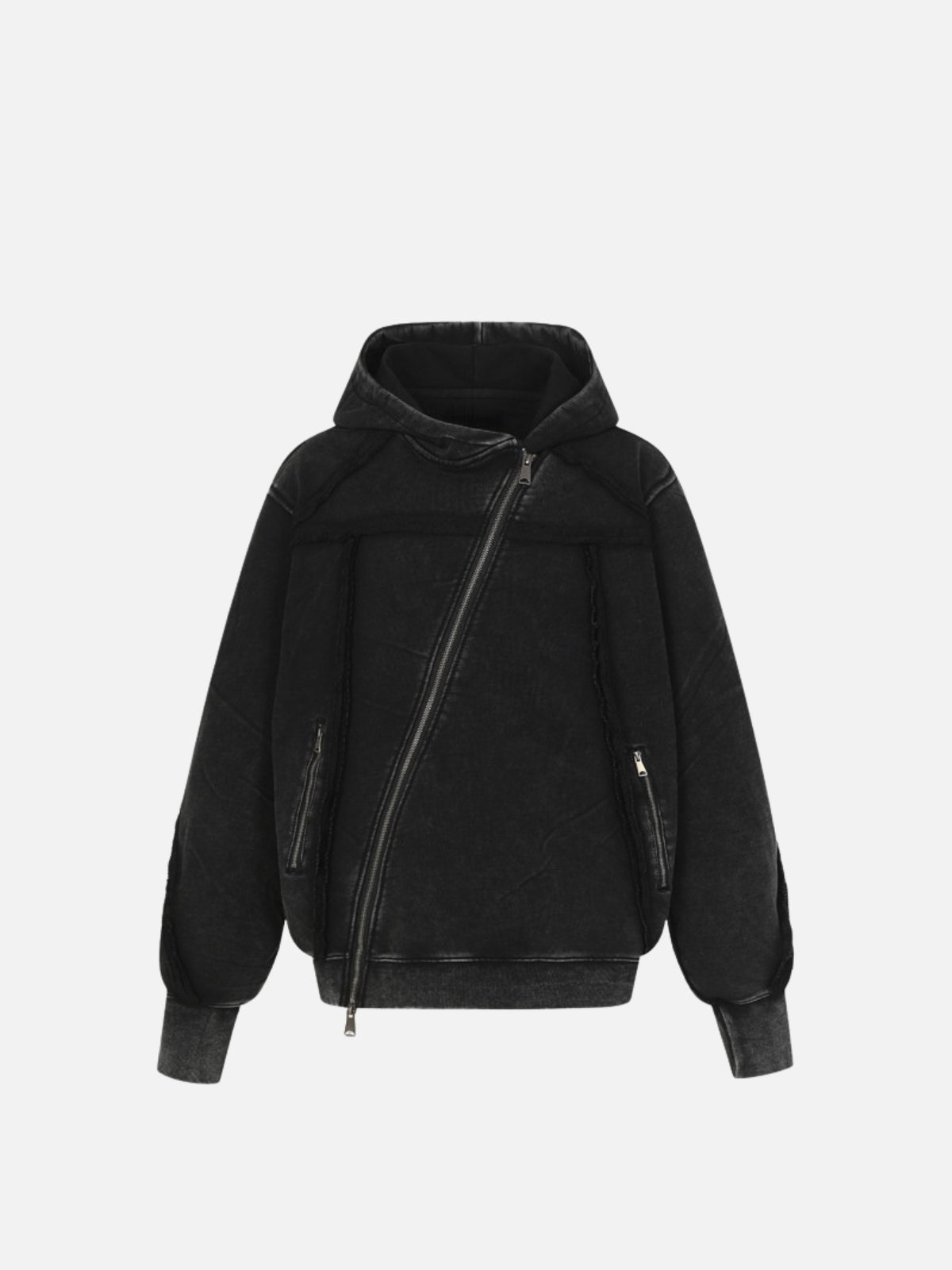 Haaura Asymmetrical Zip Frayed Hoodie