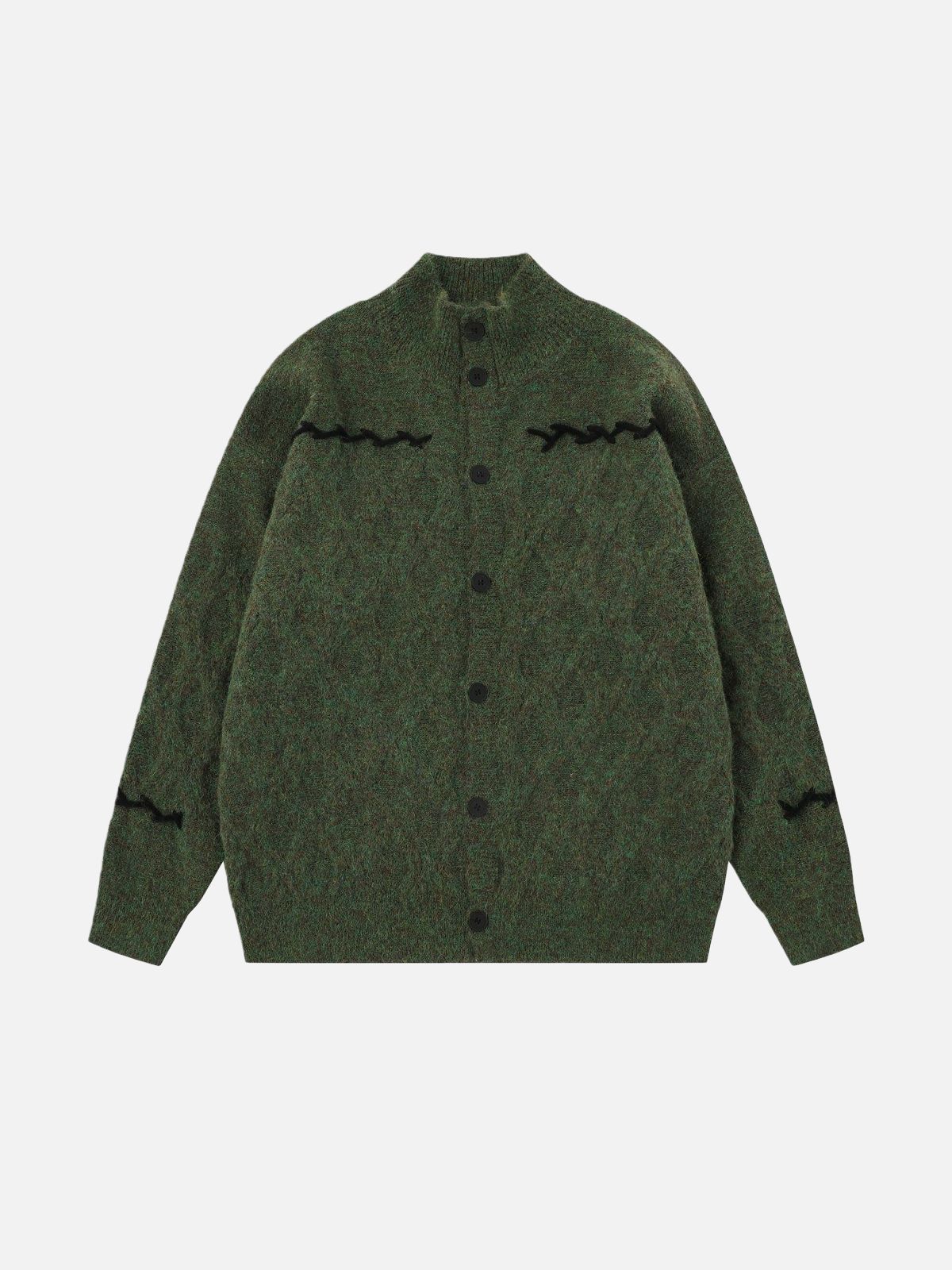 Haaura Contrast-Stitch Diamond Knit Cardigan
