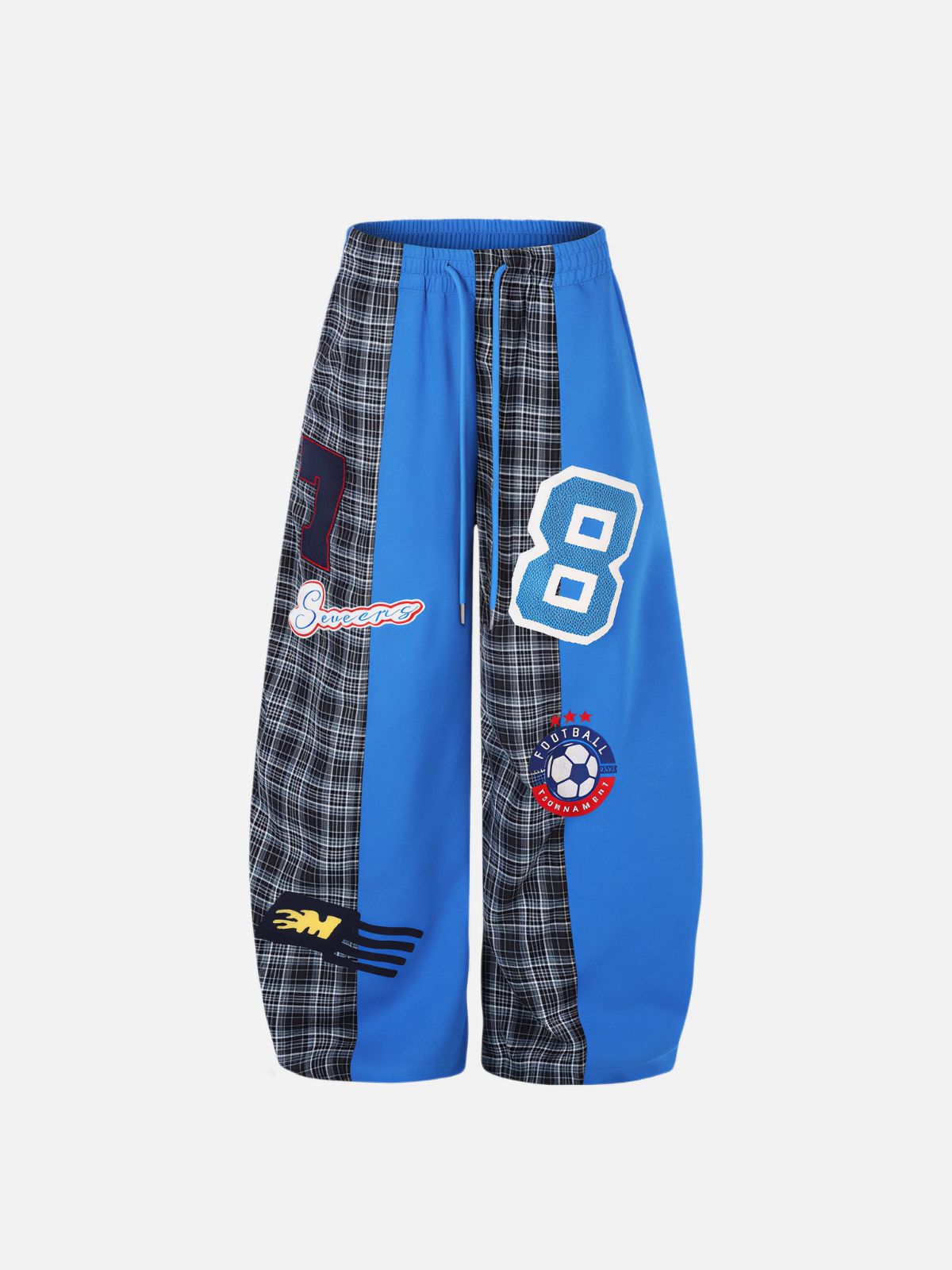 Haaura Plaid Panel No.8 Patch Drawstring Baggy Sweatpants
