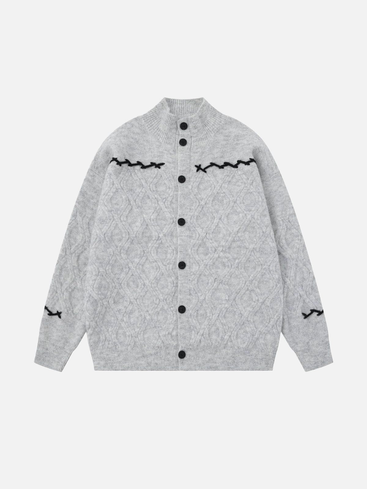 Haaura Contrast-Stitch Diamond Knit Cardigan