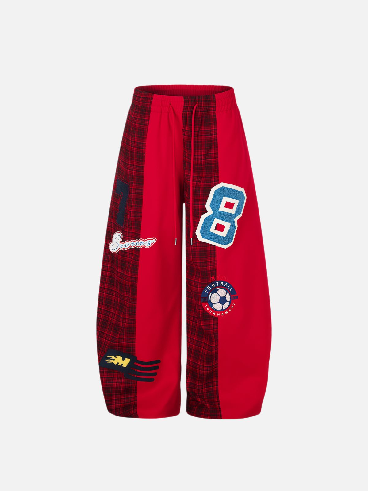 Haaura Plaid Panel No.8 Patch Drawstring Baggy Sweatpants