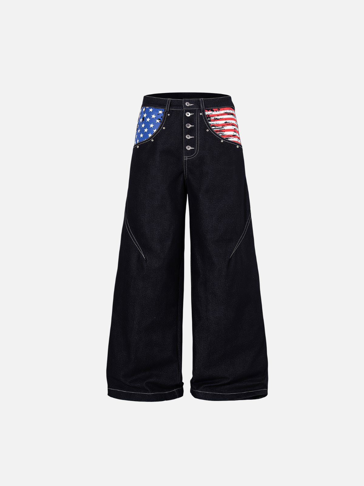 Haaura Flag Graphic Pocket Button-Fly Baggy Jeans