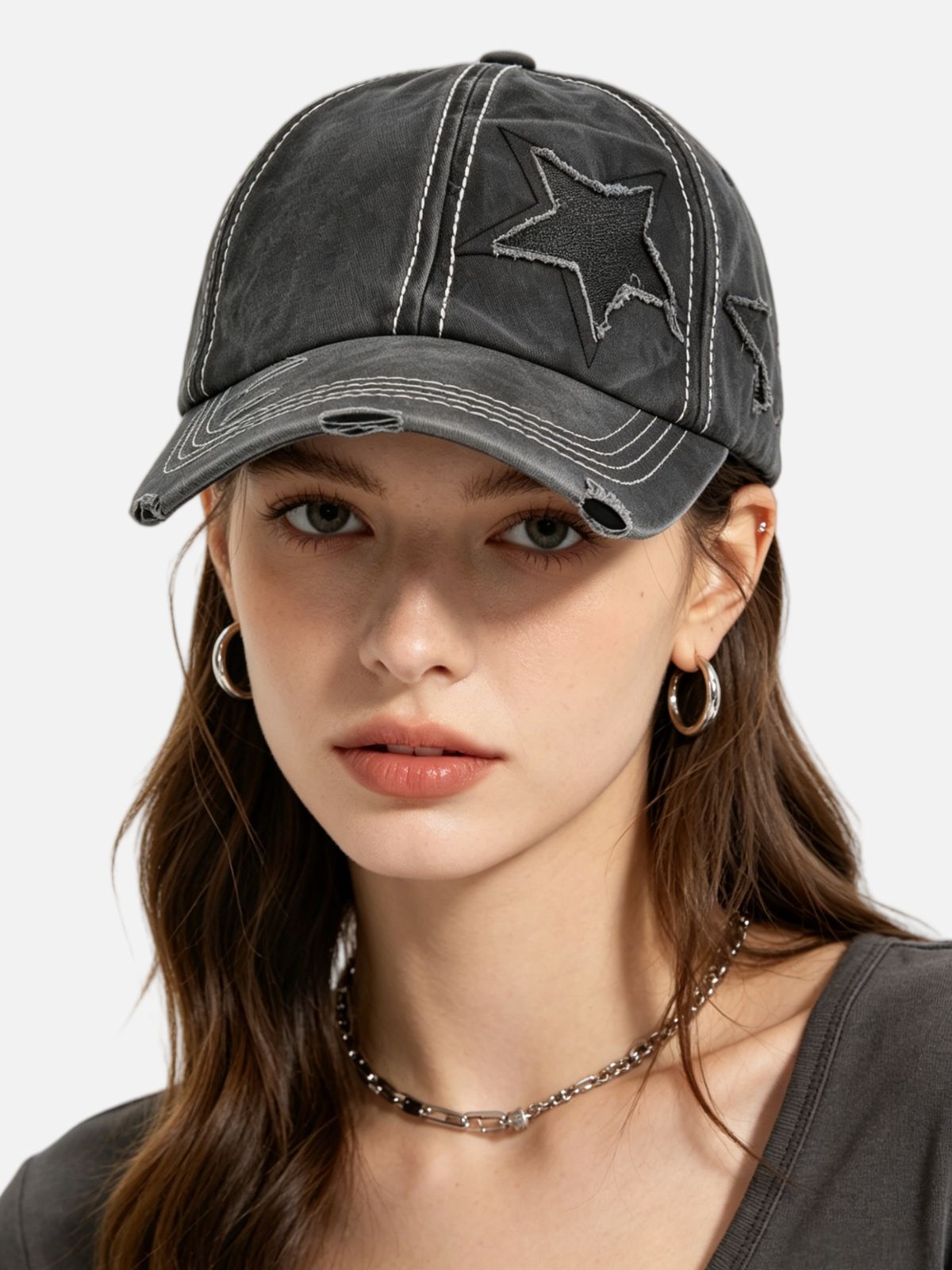 Star Embroidery Distressed Cap