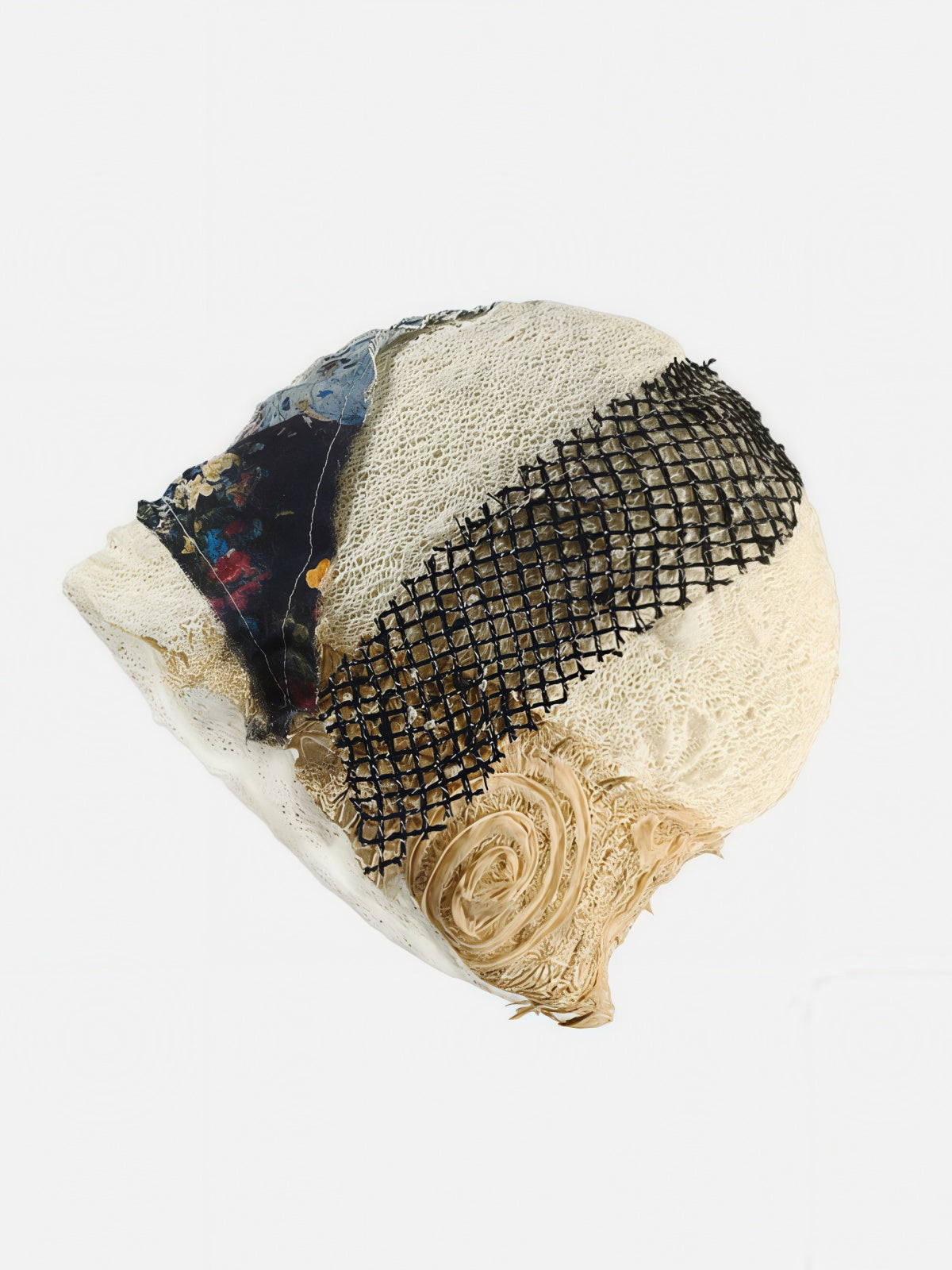 Distressed Mesh Patchwork Slouchy Beanie