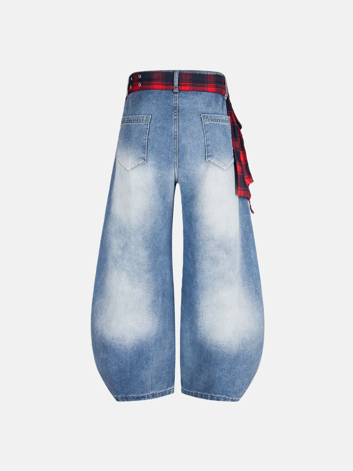 Haaura Plaid Shirt Belt Ombré Lantern Jeans