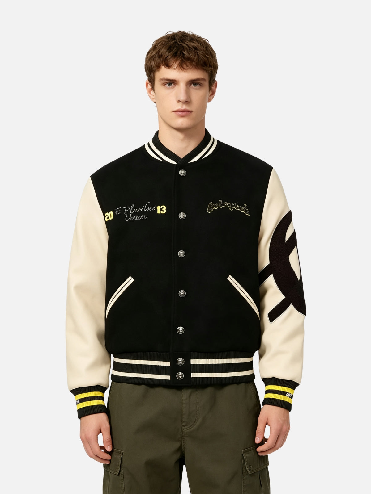 Haaura Patchwork Stripe Baseball Jacket