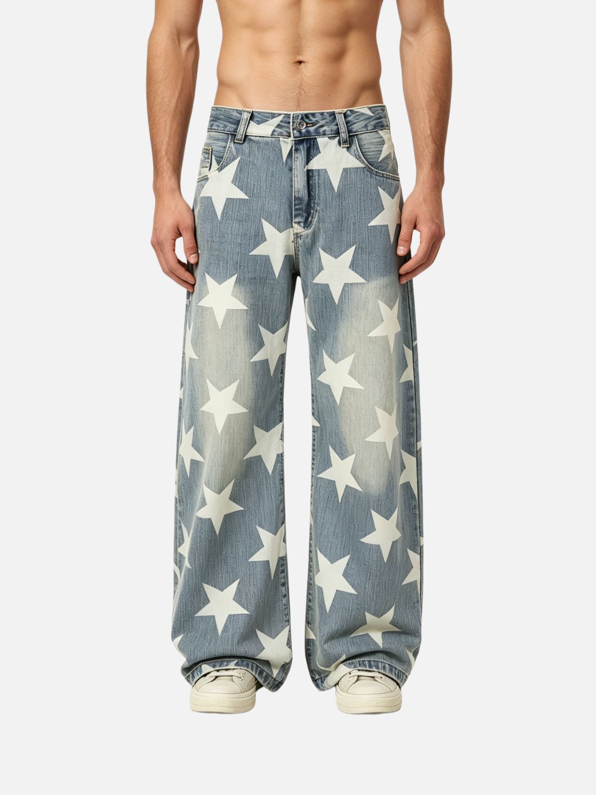 Haaura Baggy Wash Star Print Jeans