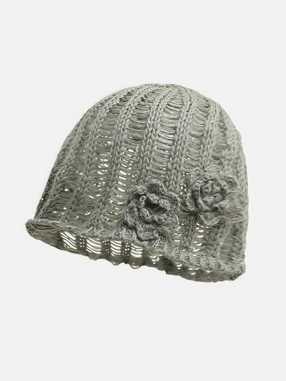 Crochet Floral Appliqué Slouchy Beanie