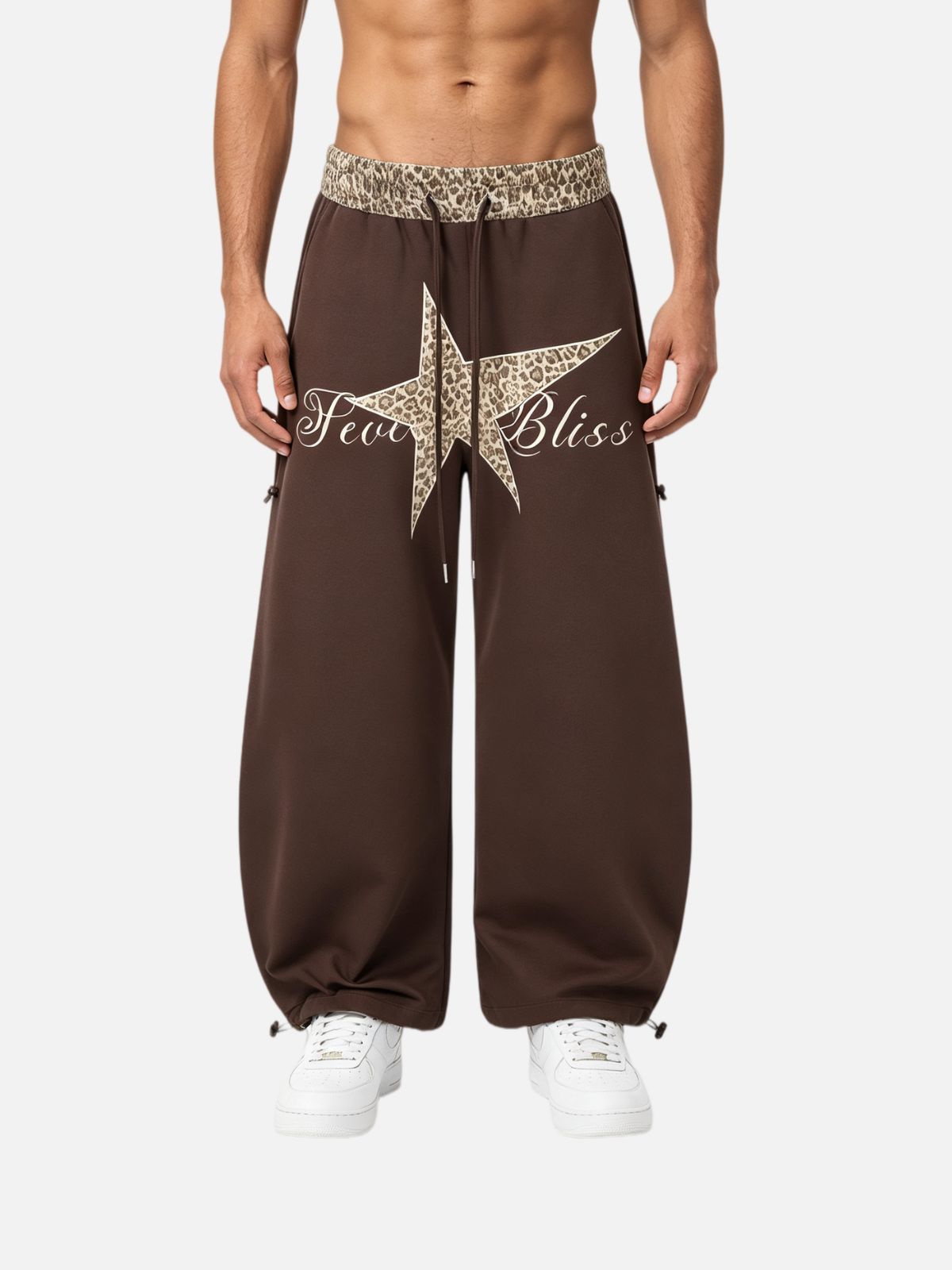 Haaura Leopard Waistband Star Graphic Drawstring Baggy Sweatpants