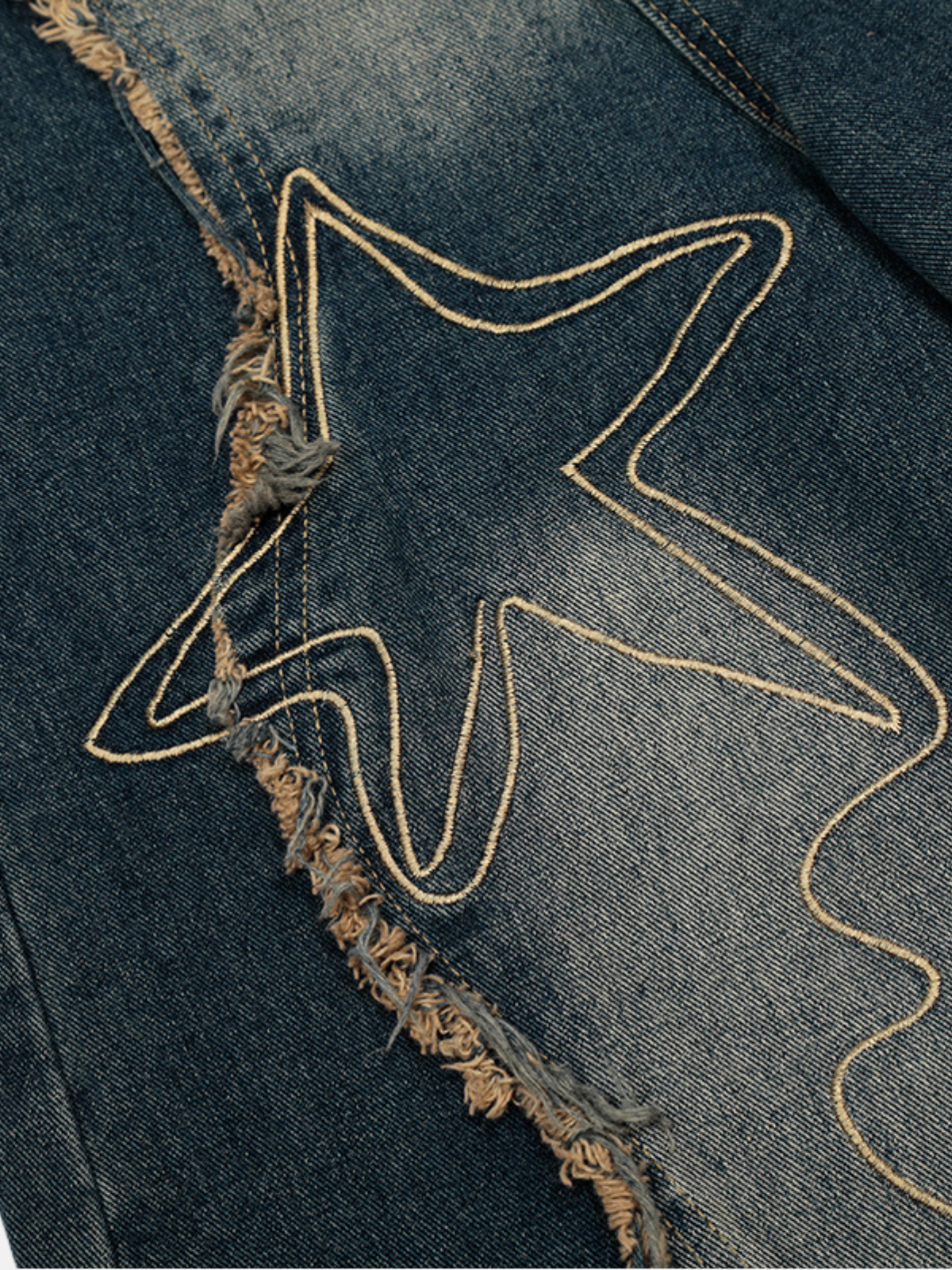 Haaura Astro Hearts Embroidered Raw Hem Super Baggy Jeans