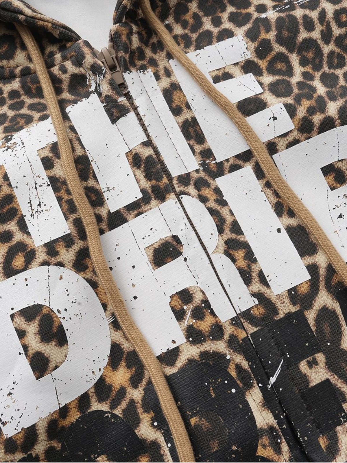 Haaura Leopard Print Drip Graphic Zip Up Hoodie