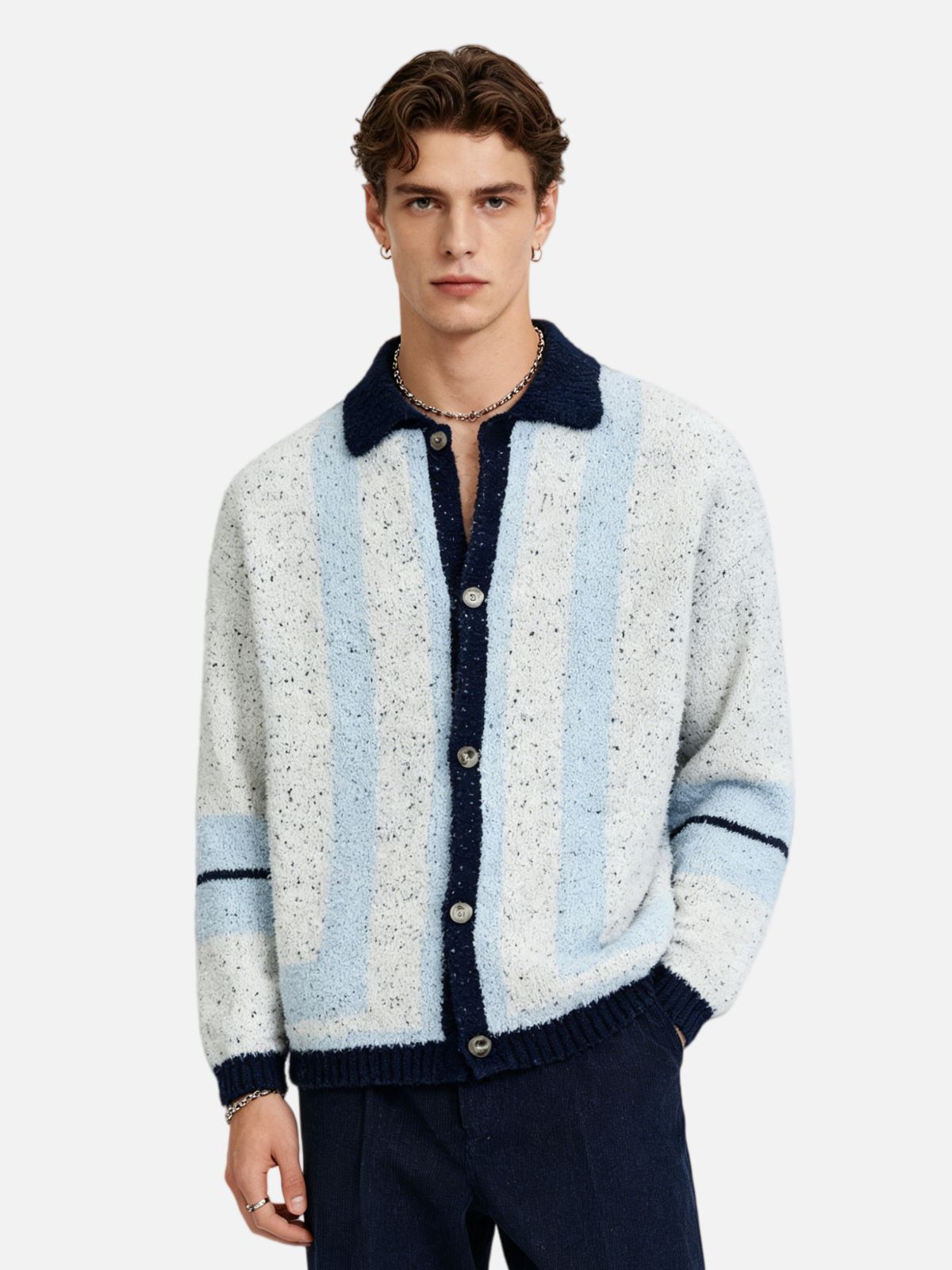 Haaura Textured Stripe Knit Cardigan