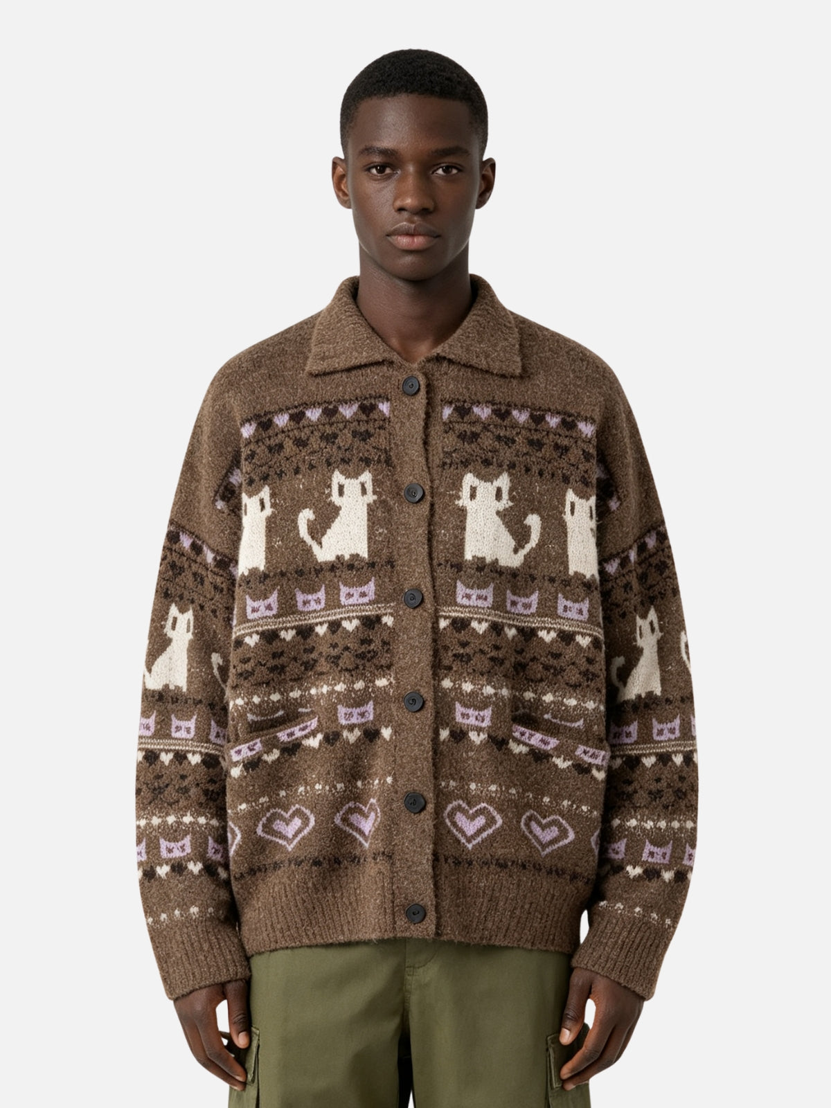 Haaura Cat Fair Isle Jacquard Cardigan
