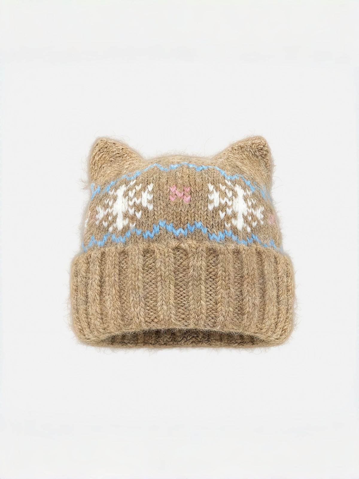 Fluffy Cat Ear Fair Isle Beanie