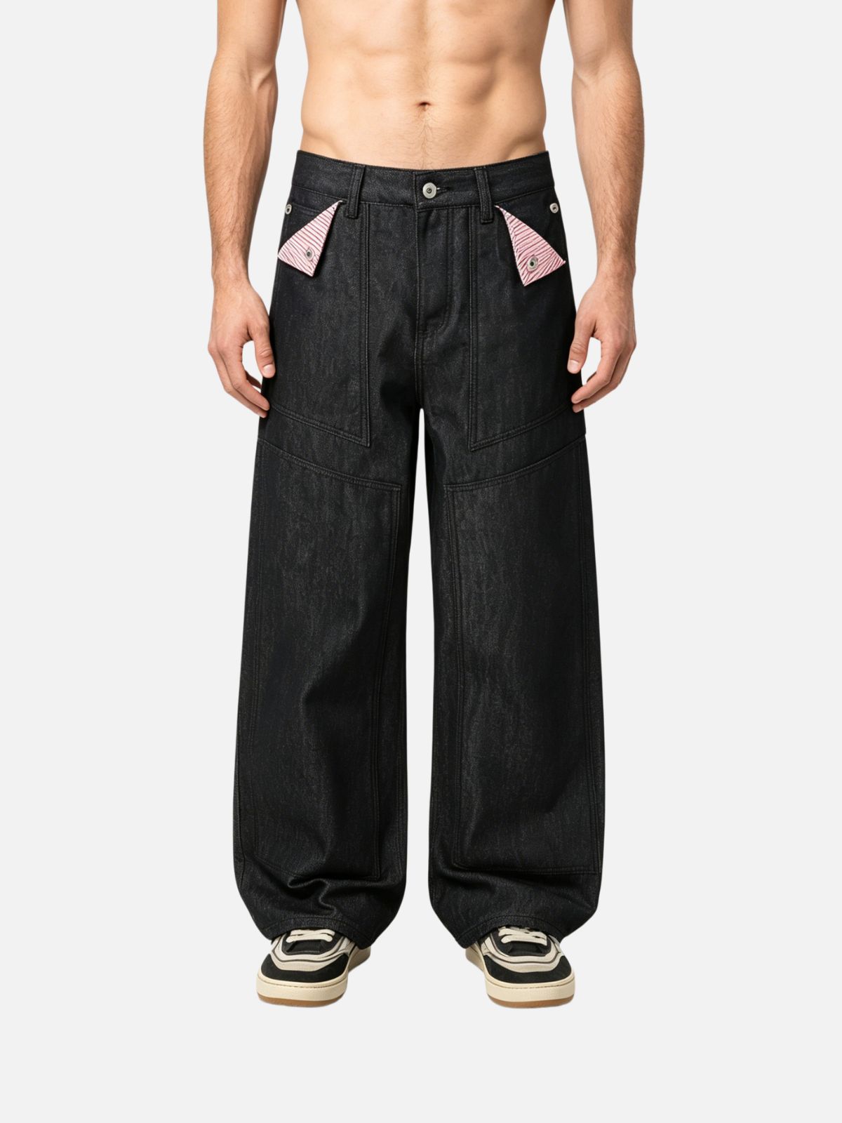 Haaura Striped Flap Pocket Jeans