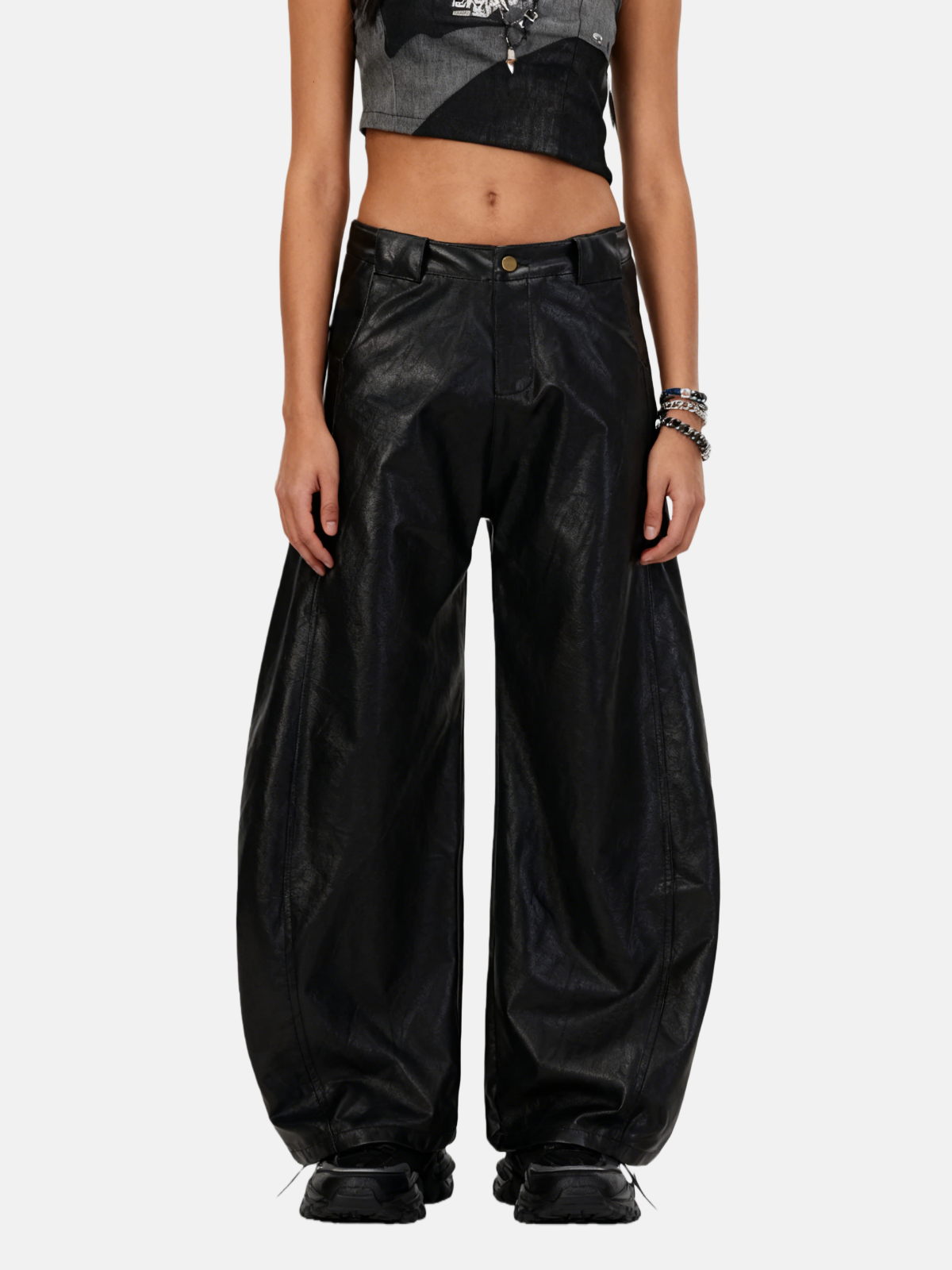Haaura Faux Leather Baaggy Barrel Pants
