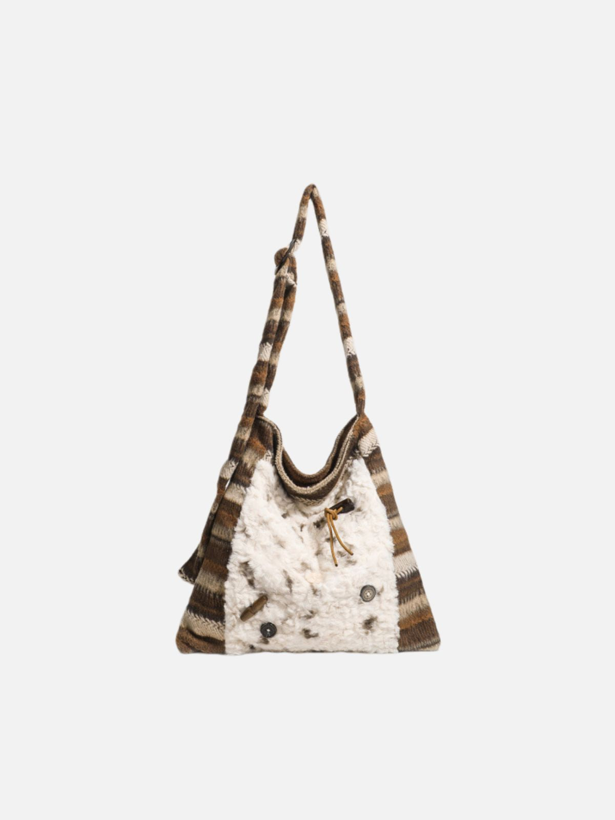 Winter Knit Scarf Strap Faux Fur Hobo Bag