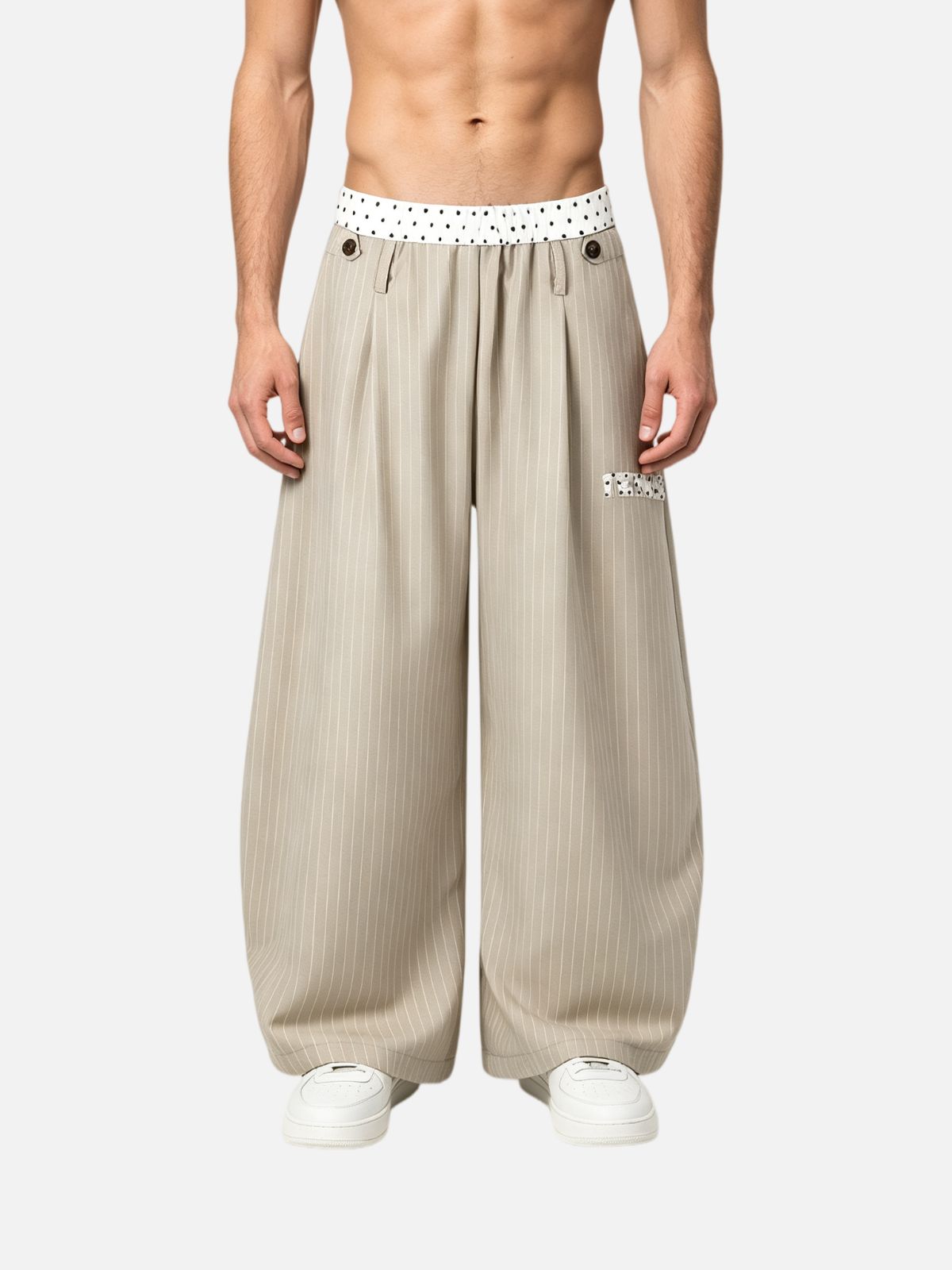 Haaura Pinstripe Polka Dot Patch Barrel Pants