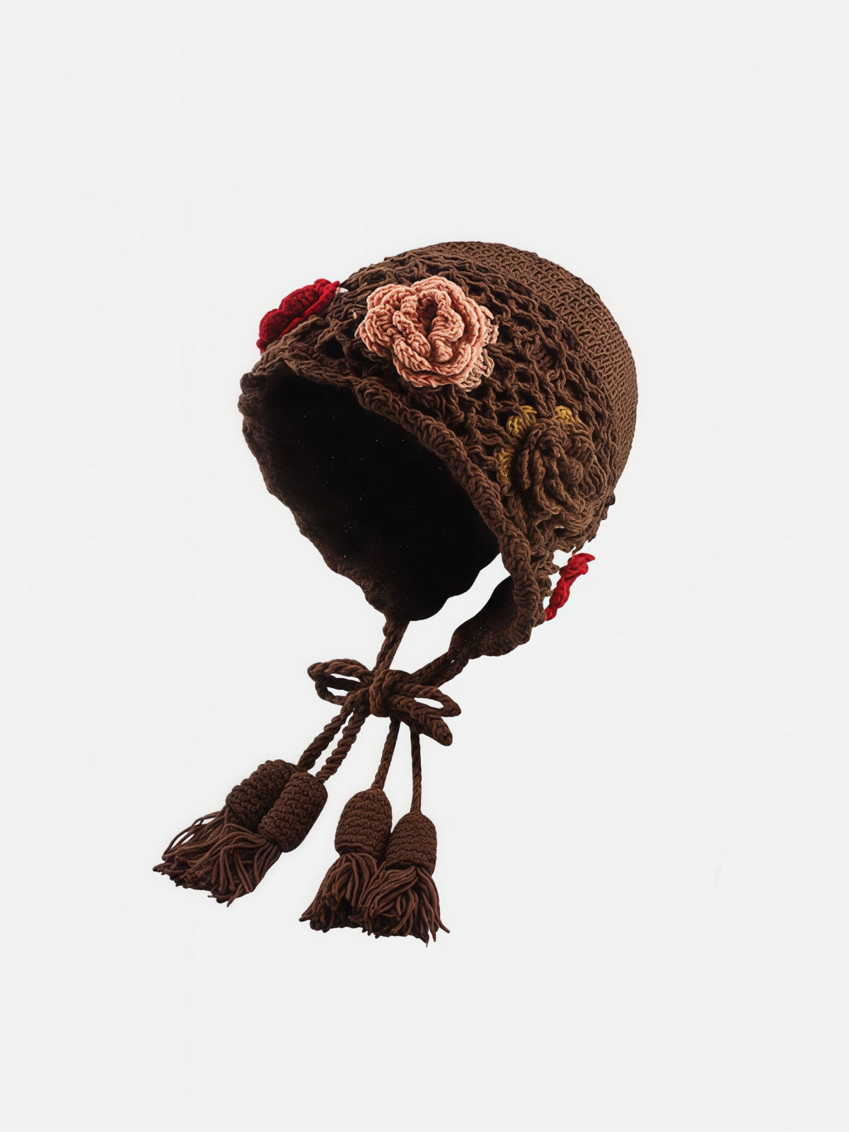 Crochet Floral Appliqué Ear-Flap Beanie