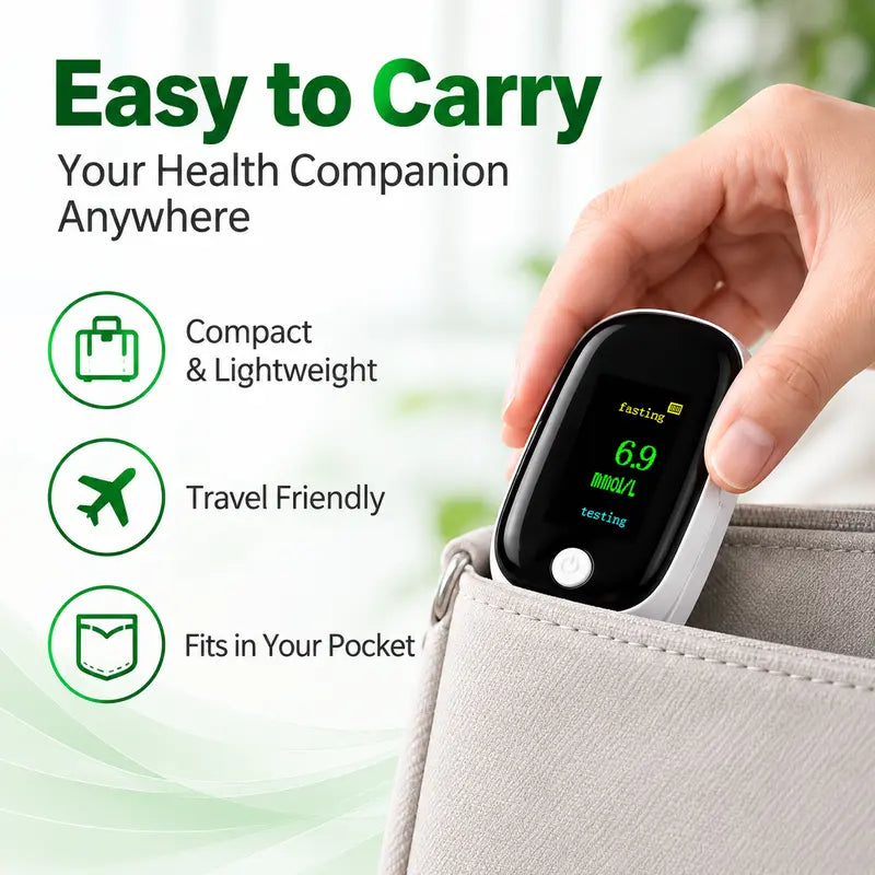 Portable Fingerstick Blood Glucose Meter with Clear OLED Display, Easy One-Button Operation for Home Use