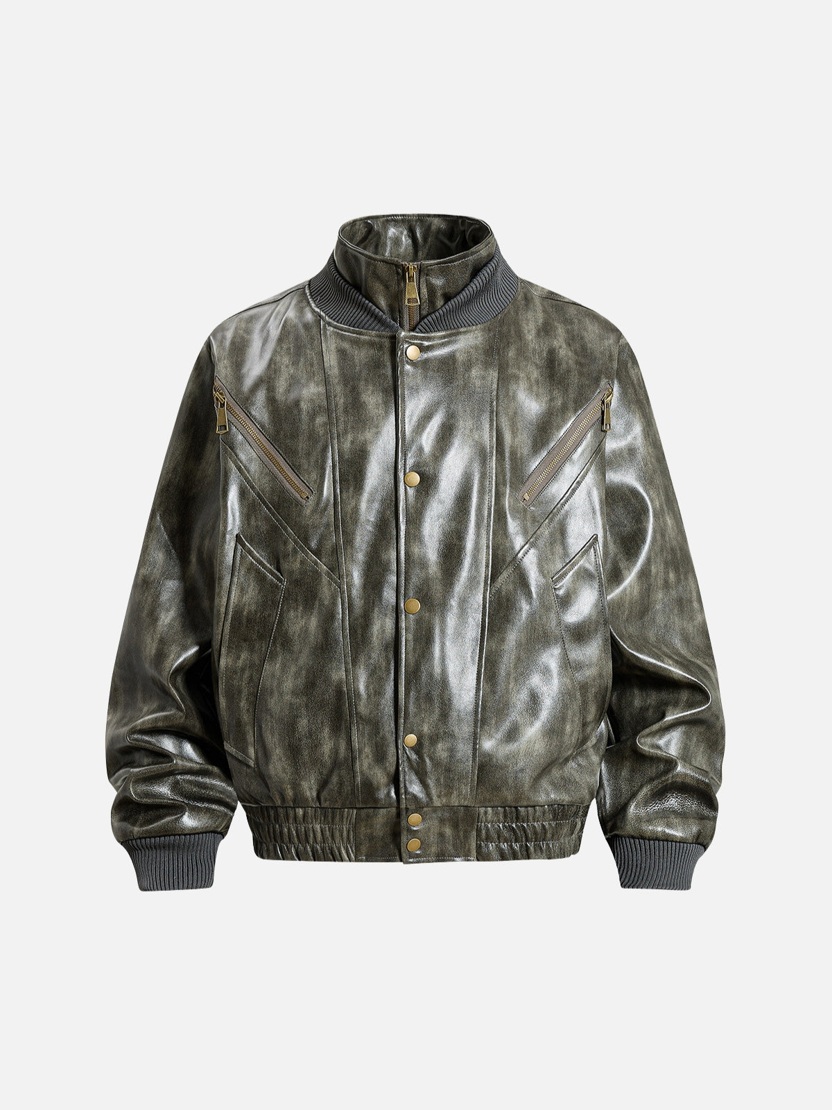 Haaura Distressed Zip Pocket Bomber Jacket