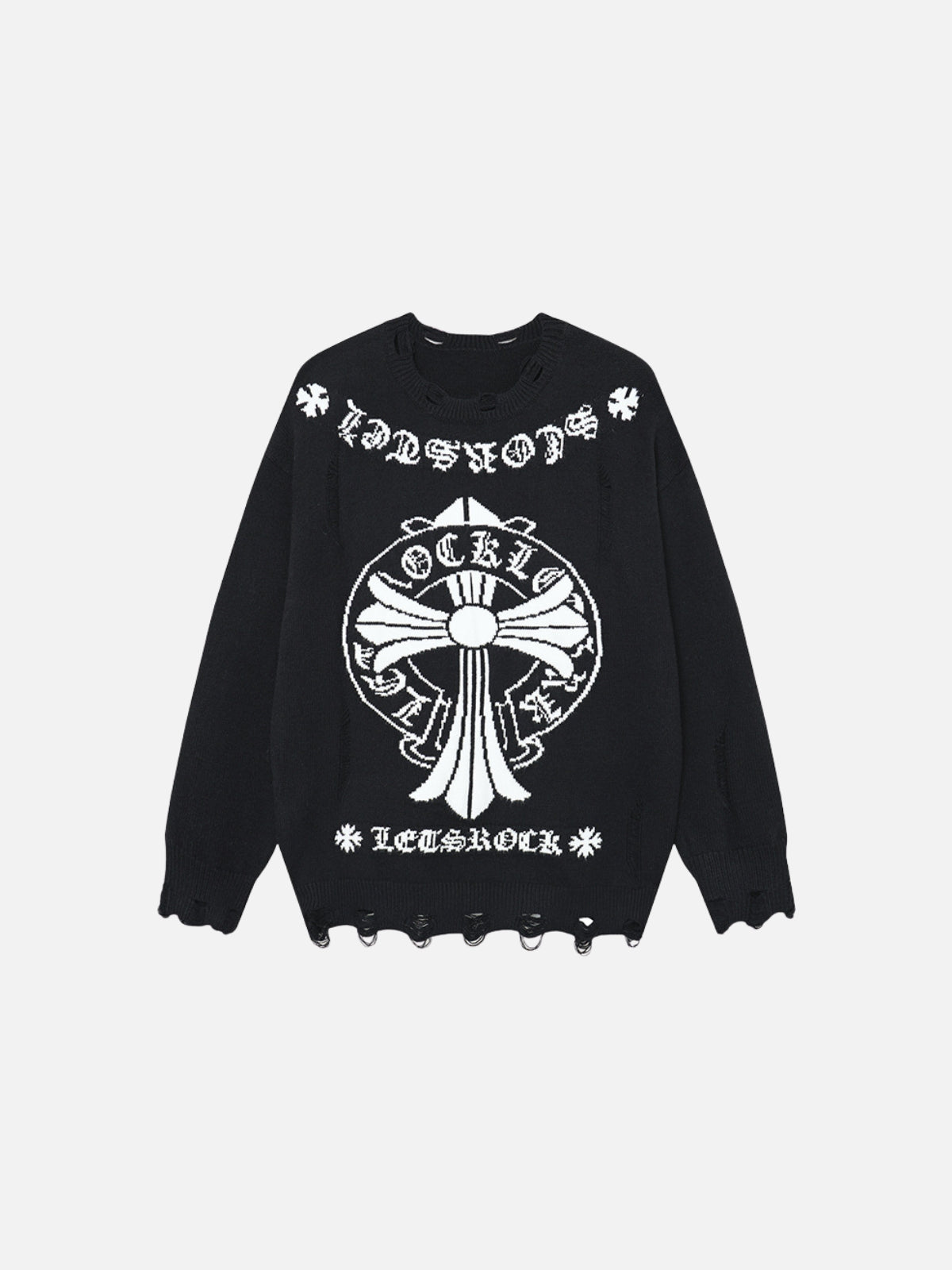 Haaura Distressed Cross Graphic Sweater
