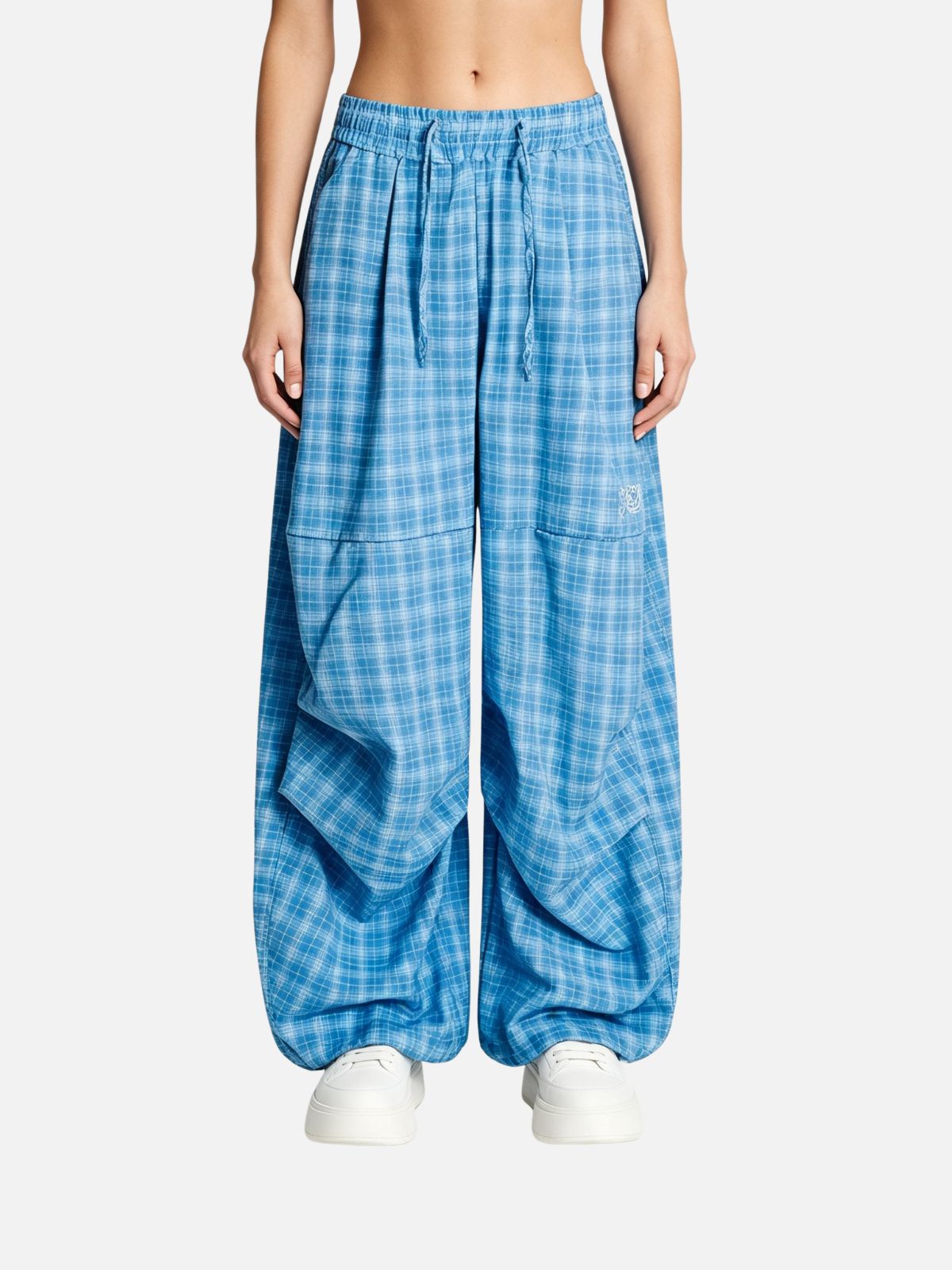 Haaura Drawstring Plaid Baggy Pants