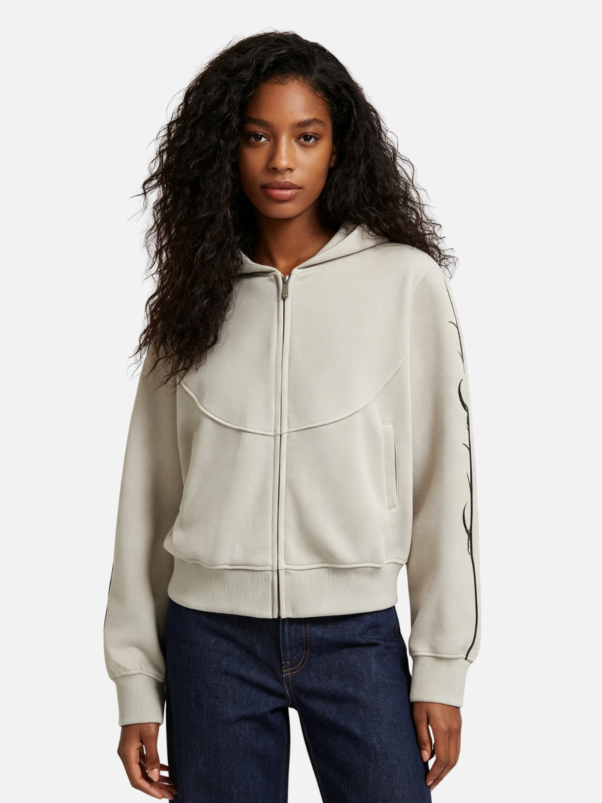 Haaura Curved Panel Zip Up Hoodie