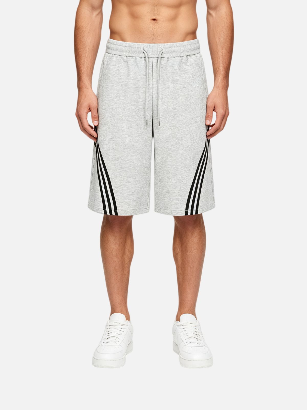 Haaura Curved Stripe Drawstring Baggy Sweatshorts