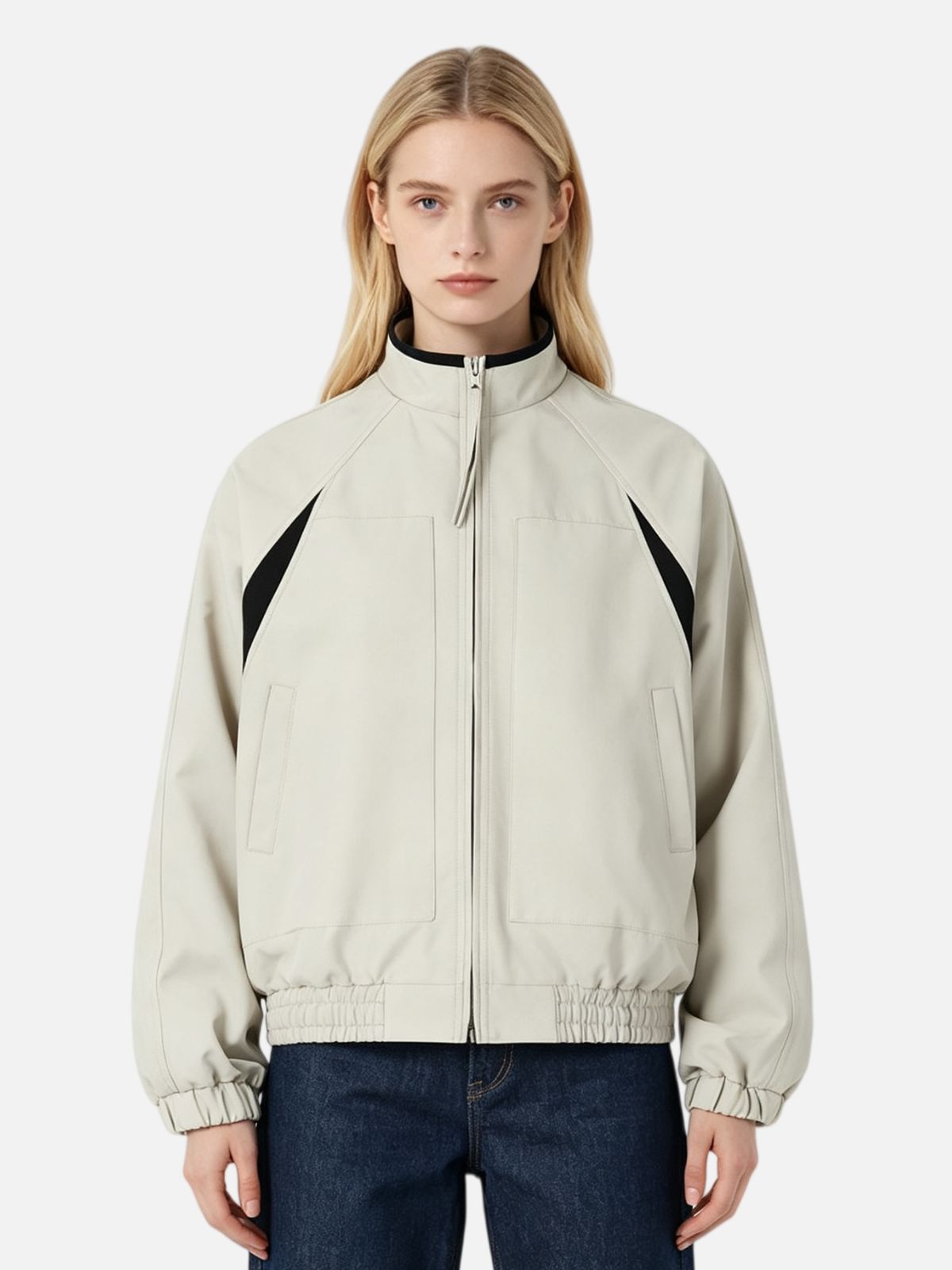 Haaura Contrast Panel Zip Up Jacket