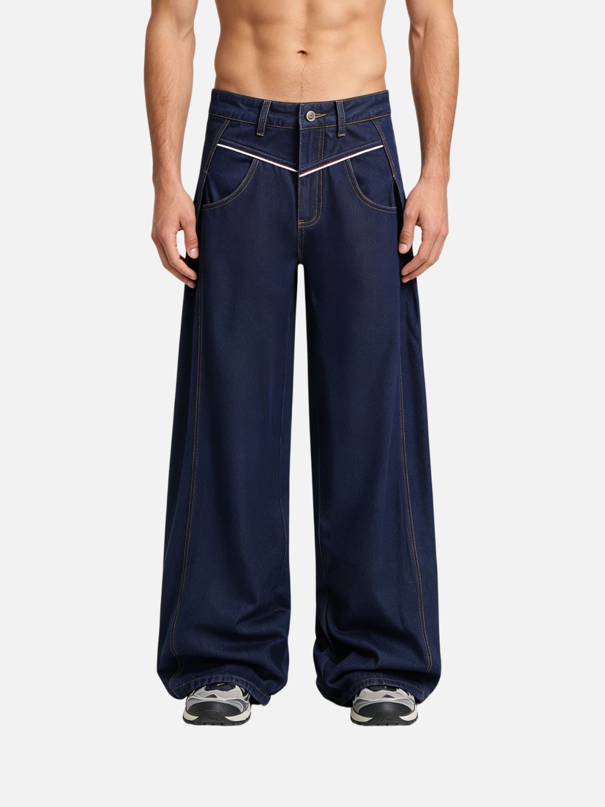 Haaura Contrast Piping Detail Baggy Jeans