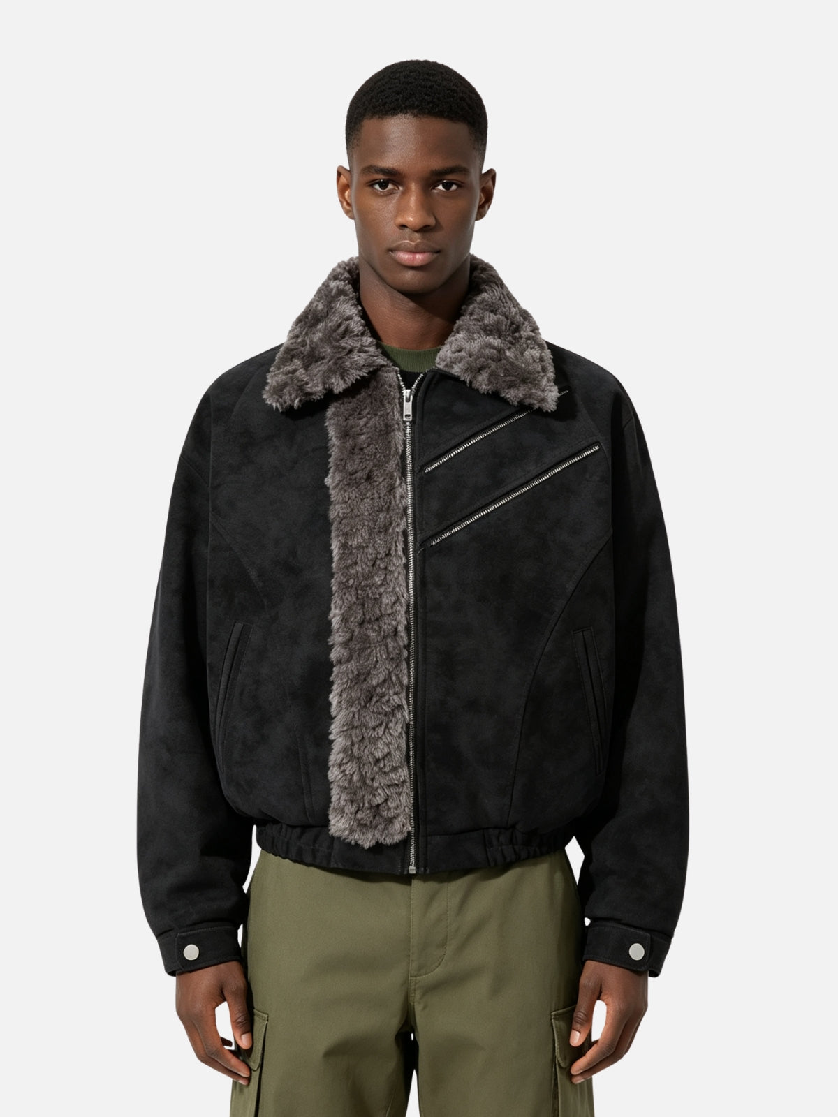 Haaura Shearling Collar Suede Jacket