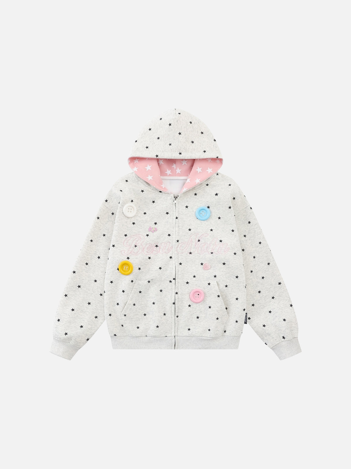 Haaura Star Print Button Zip Up Hoodie