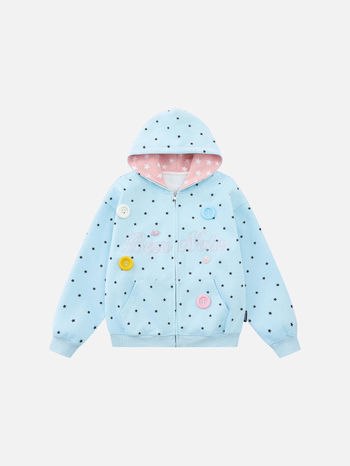 Haaura Star Print Button Zip Up Hoodie
