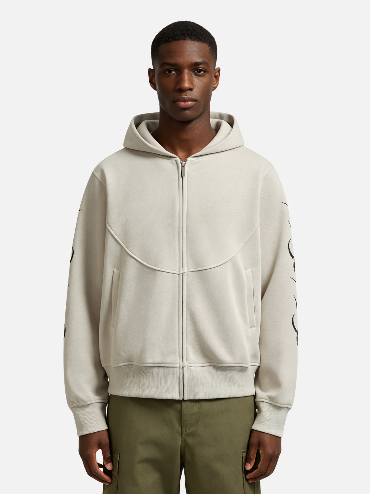 Haaura Curved Panel Zip Up Hoodie