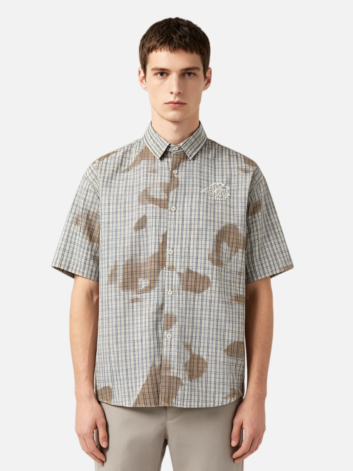 Haaura Boxy Gingham Abstract Smudge Shirt