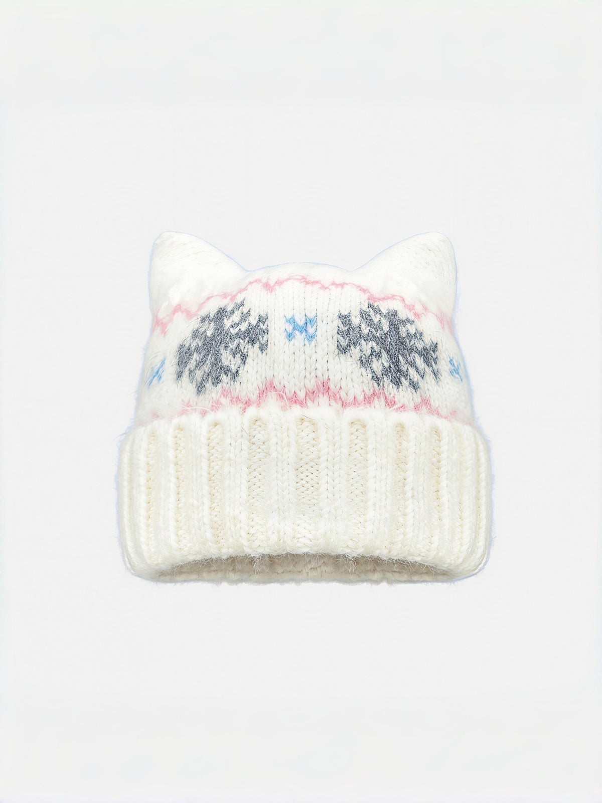 Fluffy Cat Ear Fair Isle Beanie