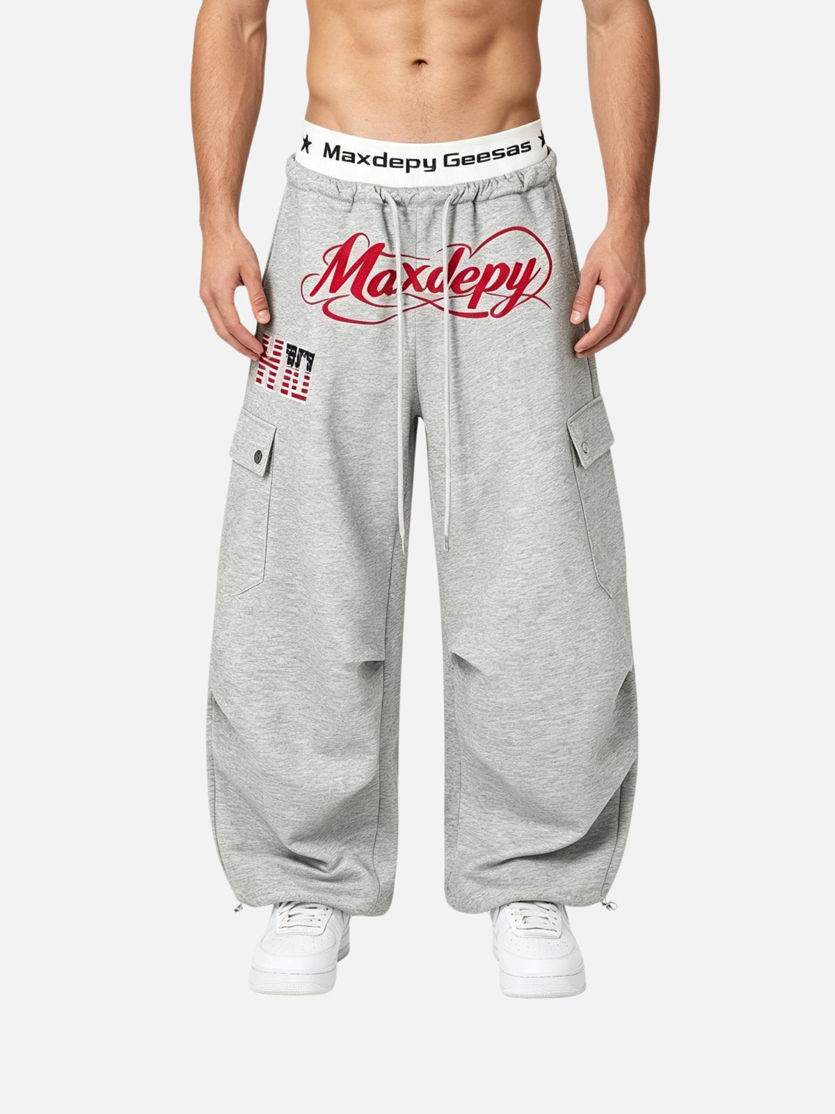 Haaura Contrast Waist Graphic Cargo Sweatpants