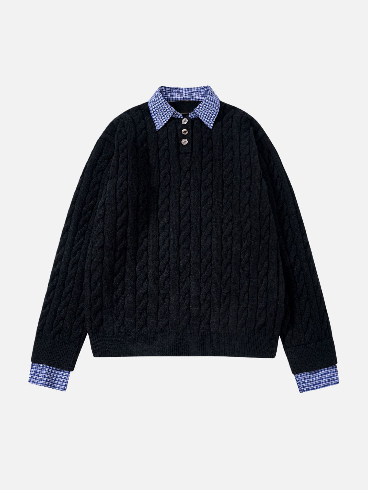 Haaura Button Placket Cable Knit Sweater