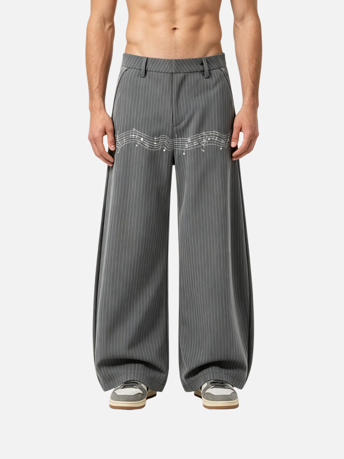 Haaura Music Note Pinstripe Baggy Barrel Pants
