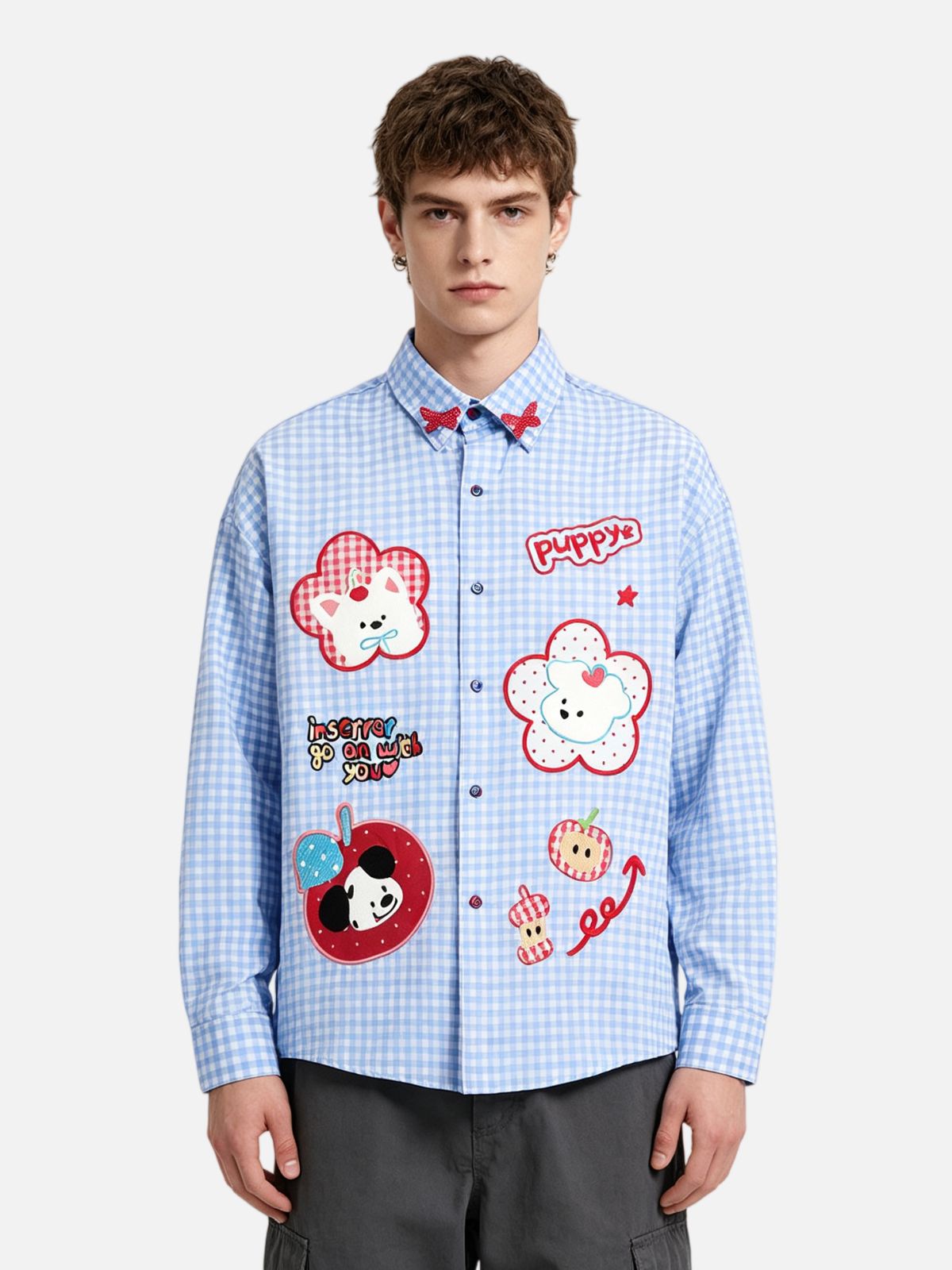 Haaura Puppy Patchwork Gingham Shirt