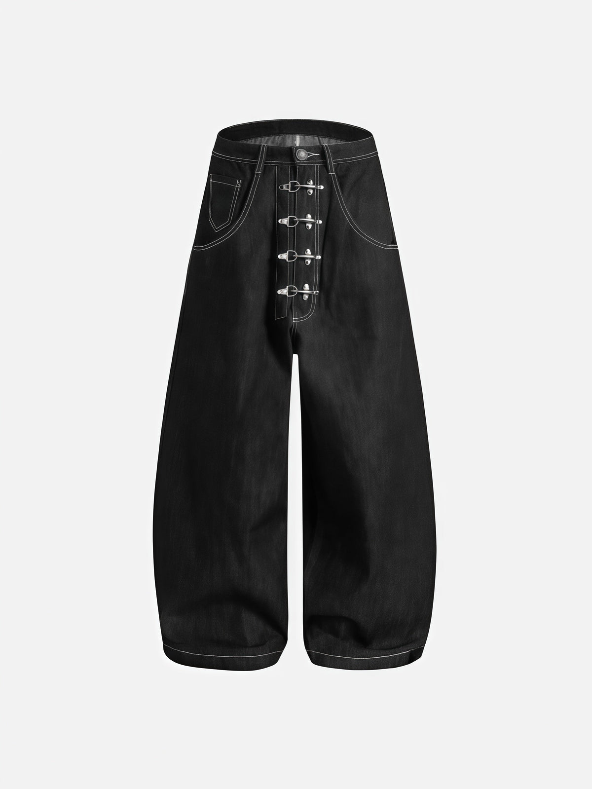 Haaura Metal Button Raw Baaggy Barrel Jeans