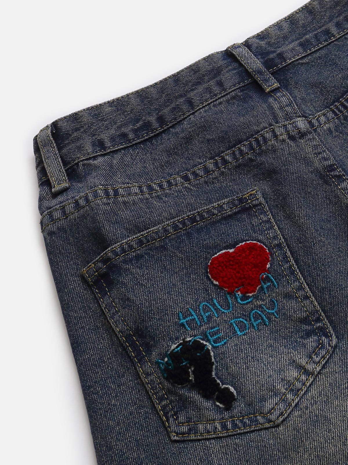 Haaura Animal Applique Embroidery Barrel Jeans